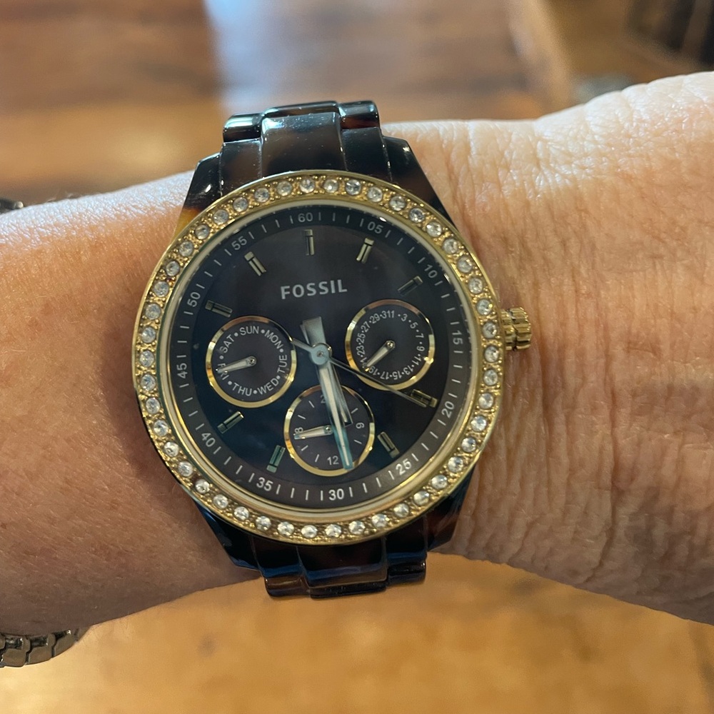 Fossil Tortoiseshell Resin Link Watch Band - Brown & Gold